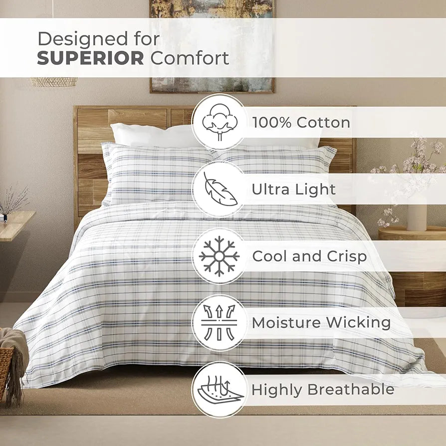 Emaline 100% Cotton King Bedsheet Set  | 1 King Cotton Bedsheet & 2 Pillow Covers | Breathable & Anti-Wrinkle | 144 TC | 