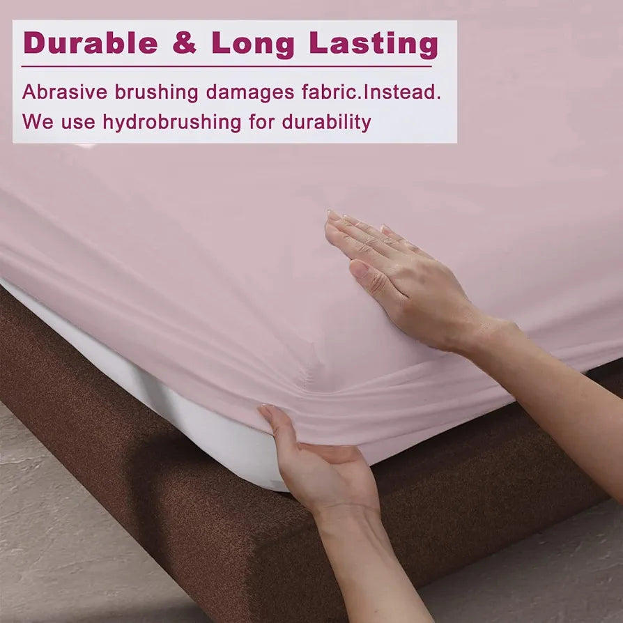 Trance Home Linen 100% Cotton 78 x 60 inch Queen Elastic Fitted Bedsheet | 400TC Premium Queen Double Bed Size Plain Fitted Elastic Bed Sheet with 2 Pillow Covers 