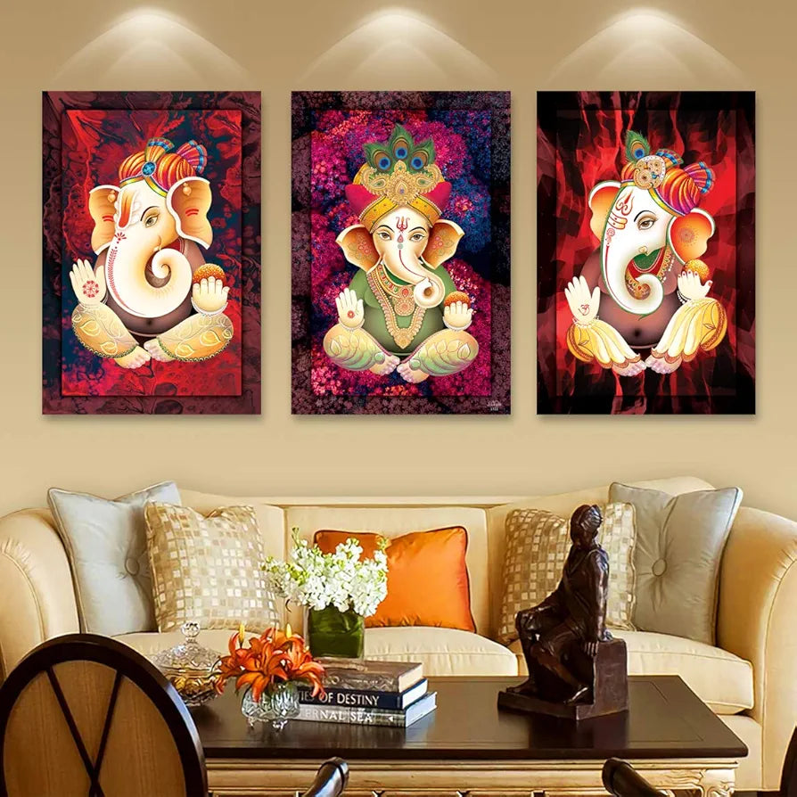 Rangoli MDF 3 Pcs Wall Poster 12x18 Inch Decorative Wall Art for Home, Office, Living Room. P-4, Design-29