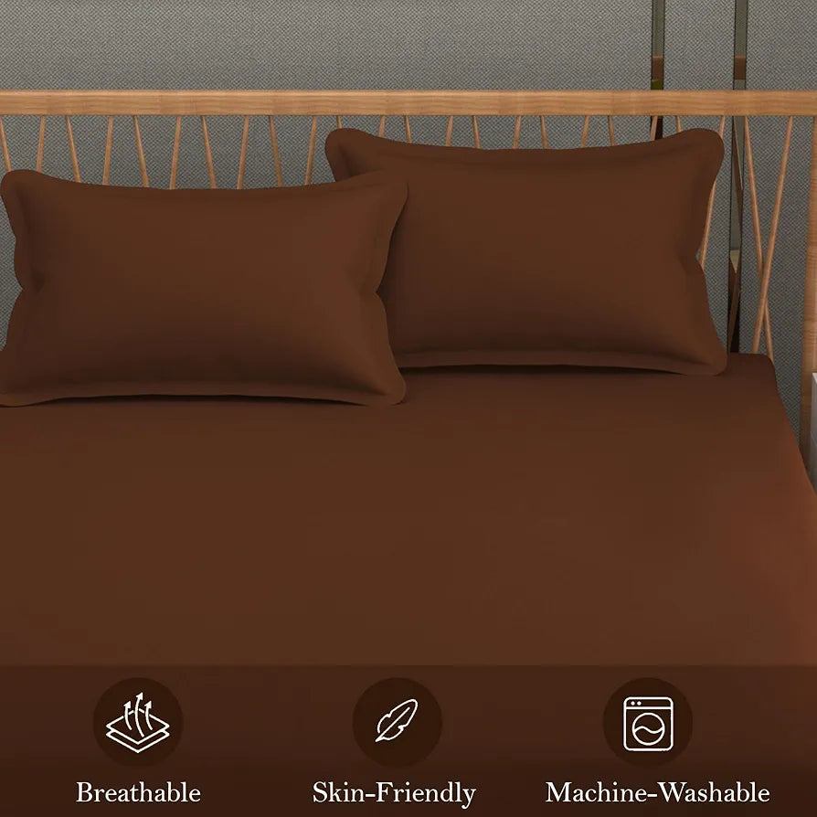 FRESH FROM LOOM Hypoallergenic Plain Microfiber Double Bedsheet - King Size, Rotary Printed, Wrinkle Free with 2 Pillow Covers , 240 TC