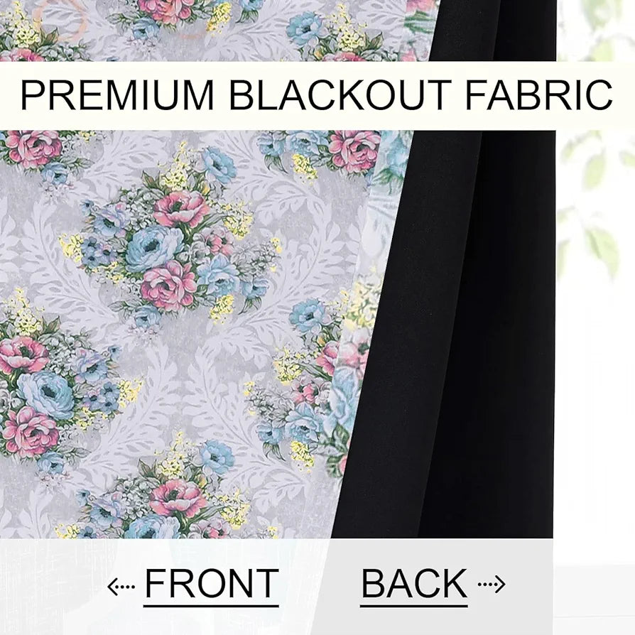 Cloth Fusion 100% Blackout Printed Premium Door Curtains 9 Feet Long Set of 2, Noise Reducing Blackout Parda 9 Feet Long with Grommet for Home Decor 