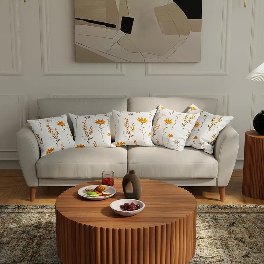 Urban Space Decorative Cotton 200 TC Cushion Cover Set Of 5, 16 Inch X 16 Inch Cushion Covers For Sofa, Bedroom, Living Room 