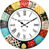 RoyalsCart Handmade Wooden Analog Wall Clock Ethnic Multicolour Hand Painted Clock Size - 16 inches [KTWC186] Elegant Painting