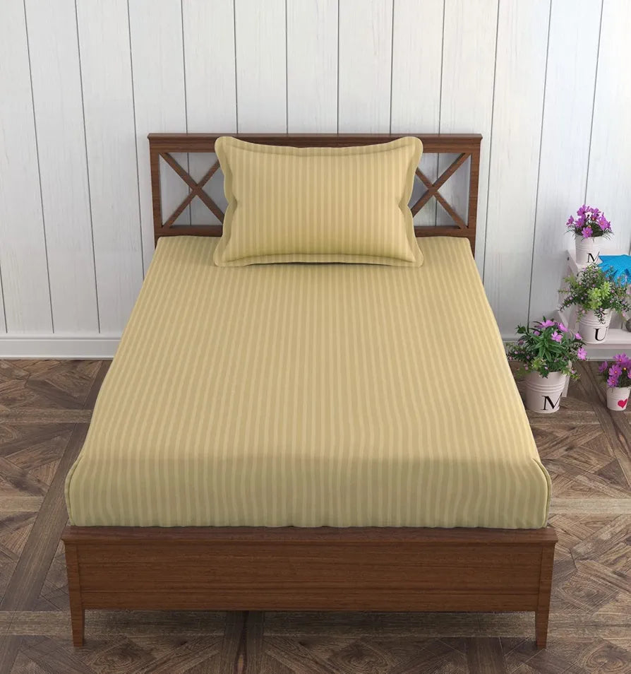 Trance Home Linen Cotton 78X36 Inch Single Fitted 200TC Satin Stripe Elastic Fitted Bedsheet|Single Bed Size Daily Use Fitted Bedspread With 1 Pillow Covers ,Small_Single