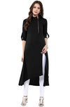 Janasya Women's Poly Crepe Solid High Low Kurta Black