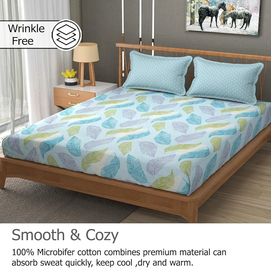 Fresh From Loom Microfiber Soft Cotton Queen Size Bedsheet for Double Bed |200 TC Hypoallergenic Soft Bed Sheet with 2 Pillow Cover | Anti Fade Printed Bed Cover 