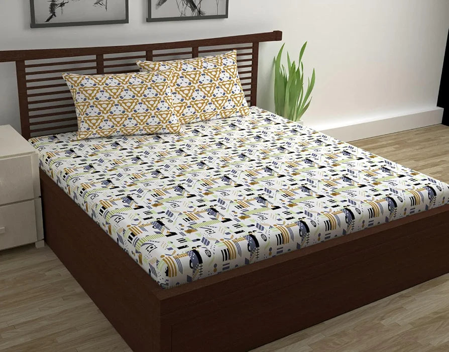 Divine Casa 144 TC Cotton Bedsheet for Double Bed with 2 Pillow Cover 