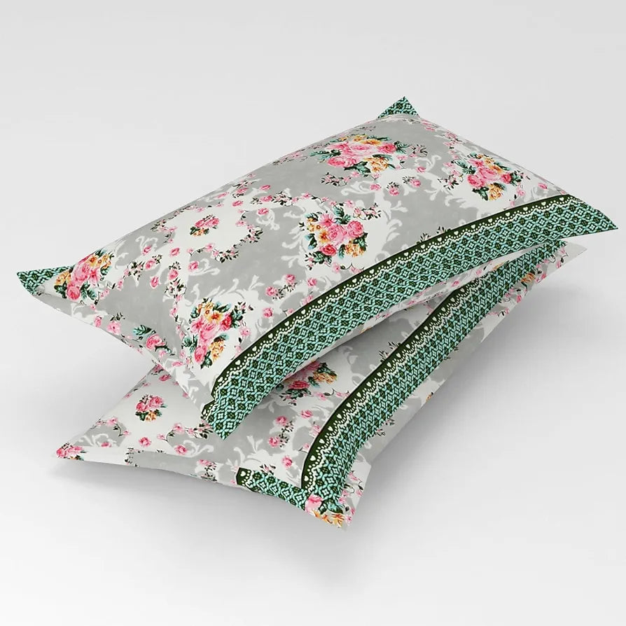 Homefab India 180 TC Microfiber Double BedSheet with 2 Pillow Covers -  -Green, Grey, Floral