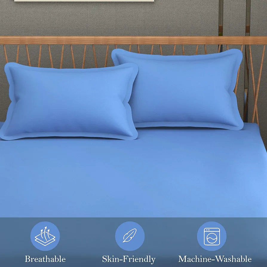 FRESH FROM LOOM 144 TC Plain King Size Microfiber Bed Sheet Set - Hypoallergenic, Wrinkle Free, Rotary Printed with 2 Pillow Covers 