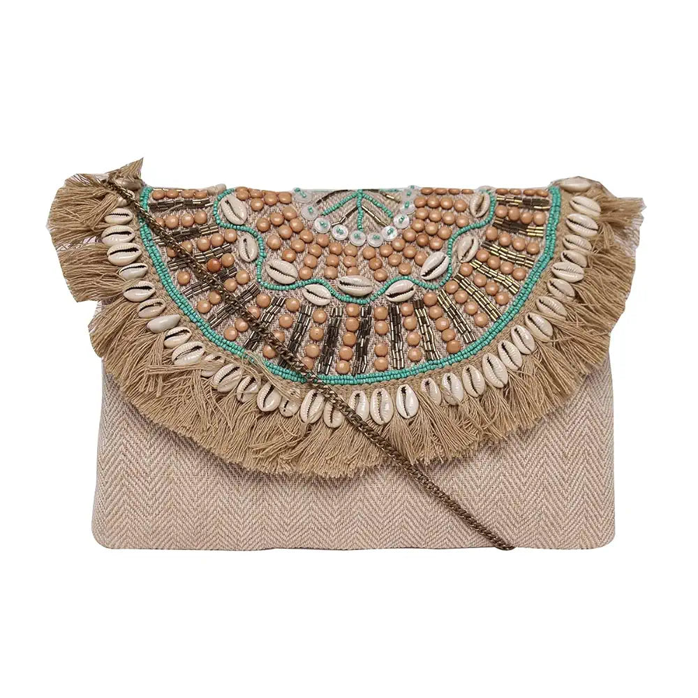 ASTRID Handmade Macrame Flap Over Sling Bag For Girls And Women