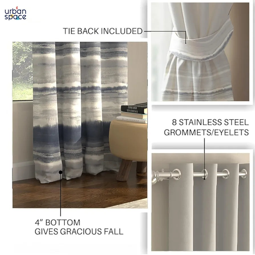 Urban Space Blackout Curtains 7 Feet Set of 2 for Door, 80-85% Light Blocking Curtains for Living Room, Digital Printed Curtains with Eyelets, Tieback Included 