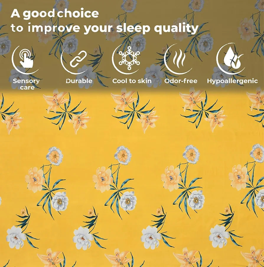 FRESH FROM LOOM Double Bed Floral Design Microfiber King Bedsheet|Hypo-Allergenic Bedsheets/Bedcover|Wrinkle Free|Includes 2 Pillow Covers 144 TC 