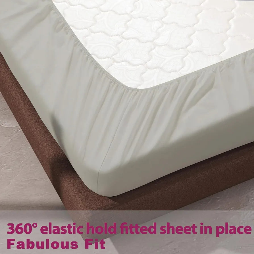 Trance Home Linen 100% Cotton 78x60 inch Queen Elastic Fitted Bedsheet | 400TC Premium Queen Double Bed Size Plain Fitted Elastic Bed Sheet with 2 Pillow Covers 