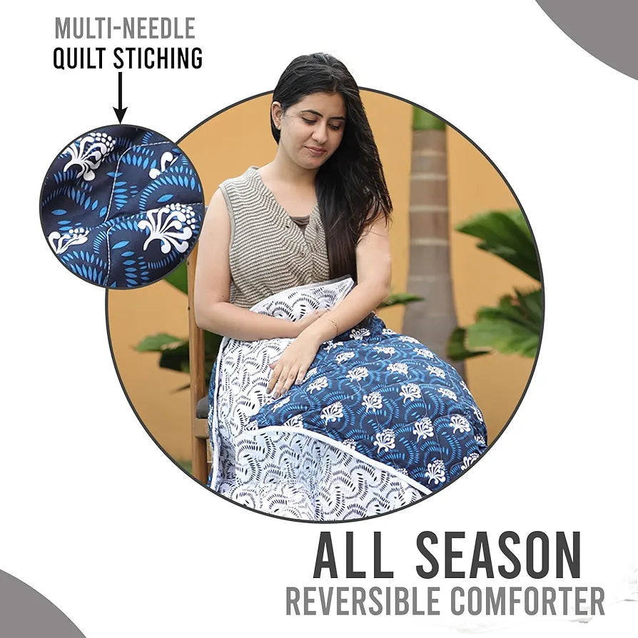 Divine Casa Microfibre Quilt AC Blanket,120 GSM All Season Reversible Double Bed Size Comforter, Lightweight Blanket for Mild Winter | TC - 144