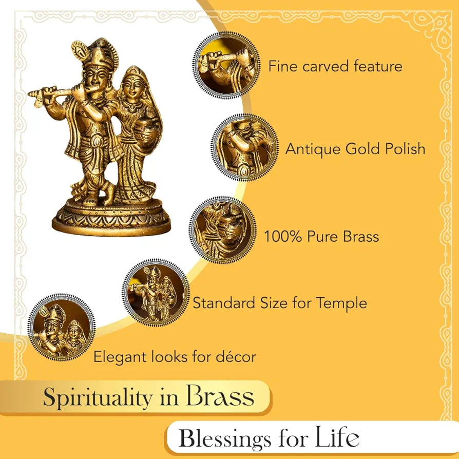 Ekhasa 100% Pure Brass Radha Krishna Murti  | Radha Krishna Statue | Radha Krishna Idol for Gift | Radhe Krishna ki Murti for Pooja Room | Radha Krishna Idol for Home Decor