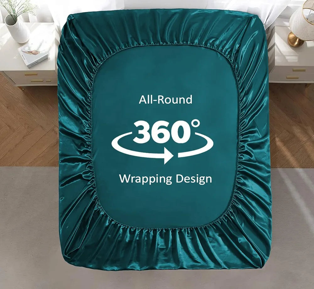 Cloth Fusion Satin Elastic Fitted Bedsheet for Double Bed King Size, Luxury Elastic Bedsheets for King Size Bed with 2 Pillow Covers | H603 | 280 TC