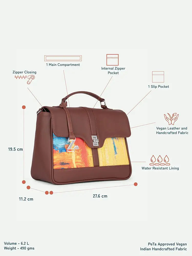 ZOUK | Women's Vegan Leather | Stylish Handbag with Adjustable Strap, Top Handle |