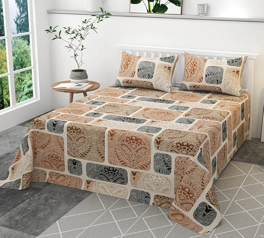 HOMEKART Ultra Super Soft 100% Pure Cotton Double Bedsheet with Two Pillow Covers for Your Bedroom | Floral & Block Printed Premium Bedsheet 