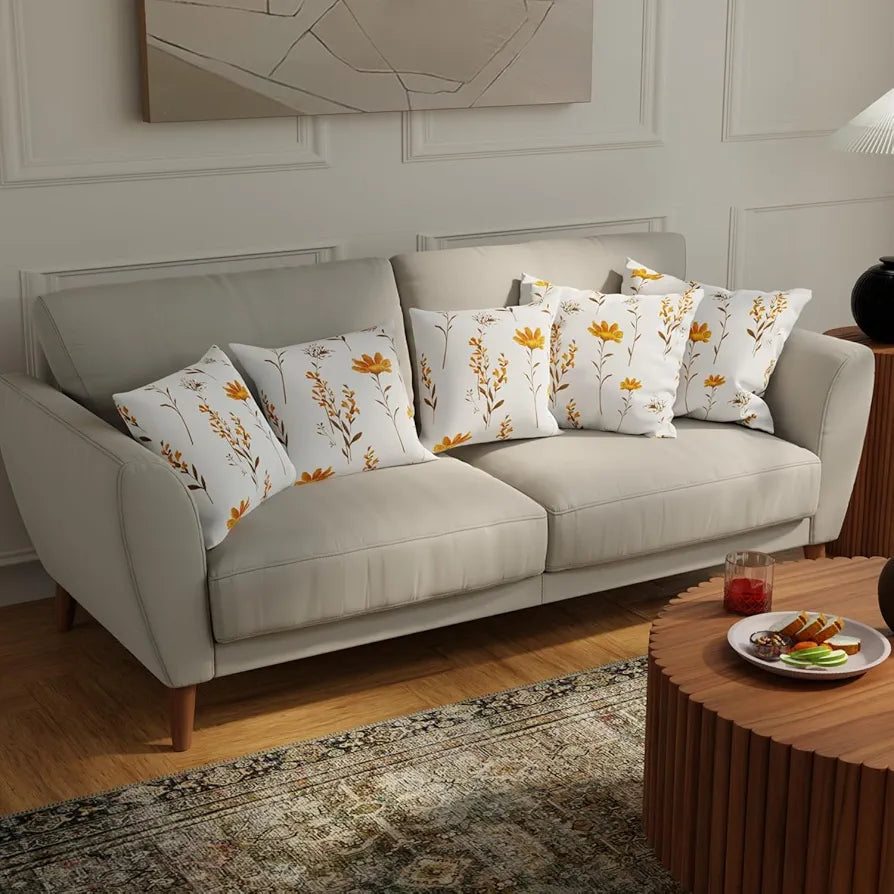 Urban Space Decorative Cotton 200 TC Cushion Cover Set Of 5, 16 Inch X 16 Inch Cushion Covers For Sofa, Bedroom, Living Room 
