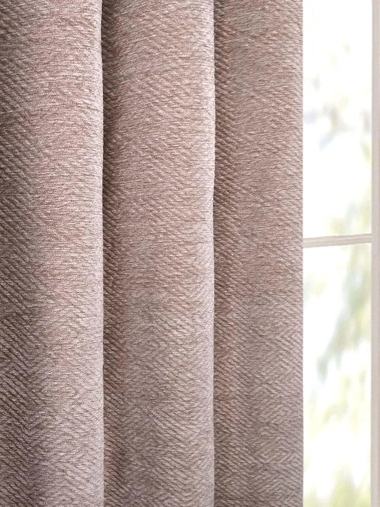 Saral Home Beige Pacman Chenille & Polyester Chevron Yarn Room Darkening Door & Windows Curtains - , Opaque, Grommet Curtains