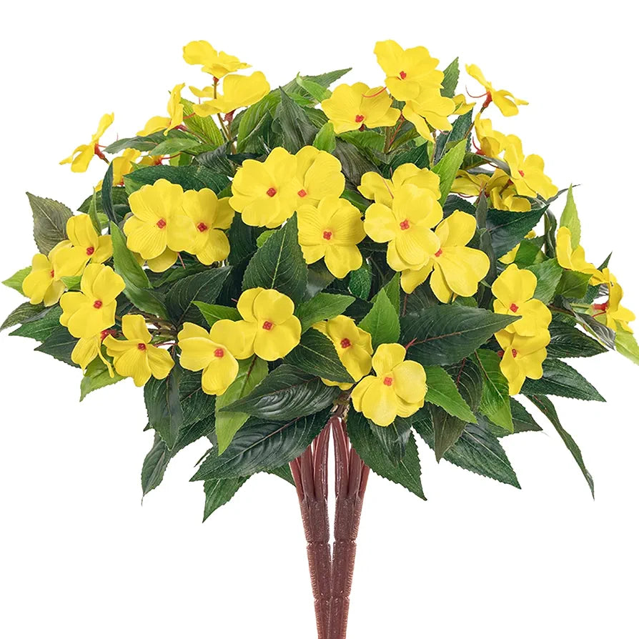 Uqueeten 2 Pieces Artificial Flower Impatiens for Balcony Garden Bonsai Decoration