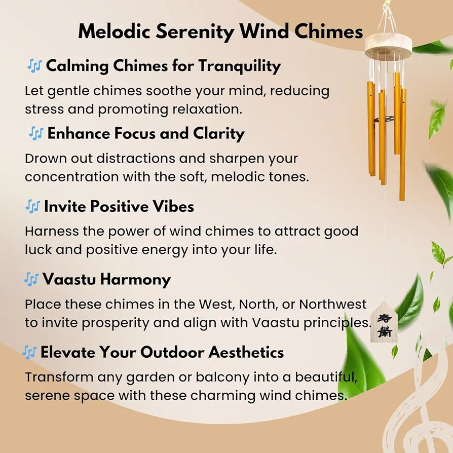 Plus Value Wind Chimes for Balcony Home Decor Items 6 Pipes Hanging Bells Six Rods for Home Positive Energy Living Room, Garden Outdoors Office Melodious Metal Windchimes Sound 
