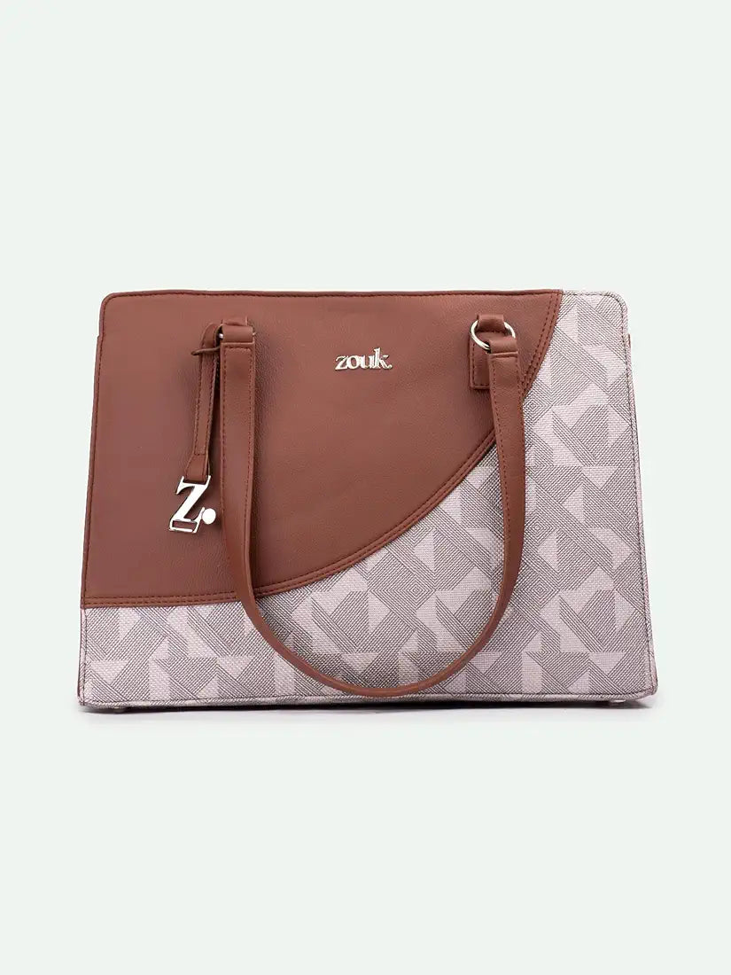 ZOUK Women's Office Essential Bag | Jute | Vegan Leather Handcrafted Tote Bag With Double Handle Shoulder Strap