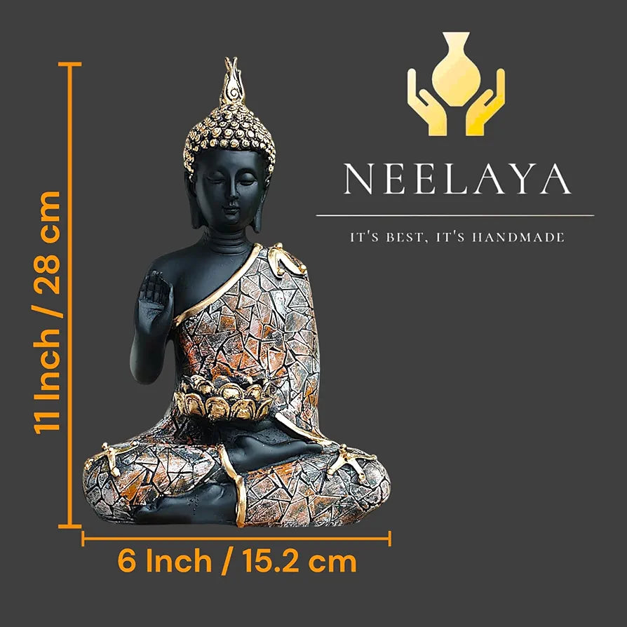 NEELAYA Meditating Buddha Tealight Holder Polyresin Statue for Home Decor Living Room Office Table Vastu Spiritual Gift Housewarming 28 cm Black Brown