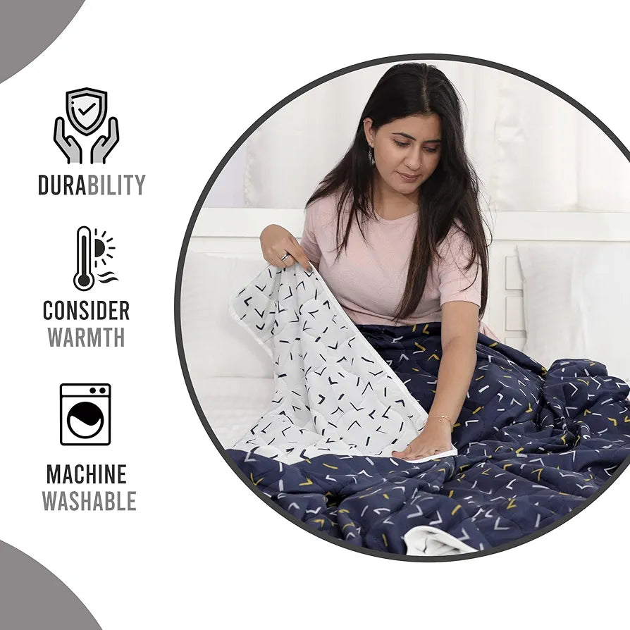 Divine Casa 120 GSM Microfiber Single Bed Comforter | Soft & Lightweight Reversible AC Blanket | All-Season 3-Layered Quilt | 230 x 140 cm, Navy Blue