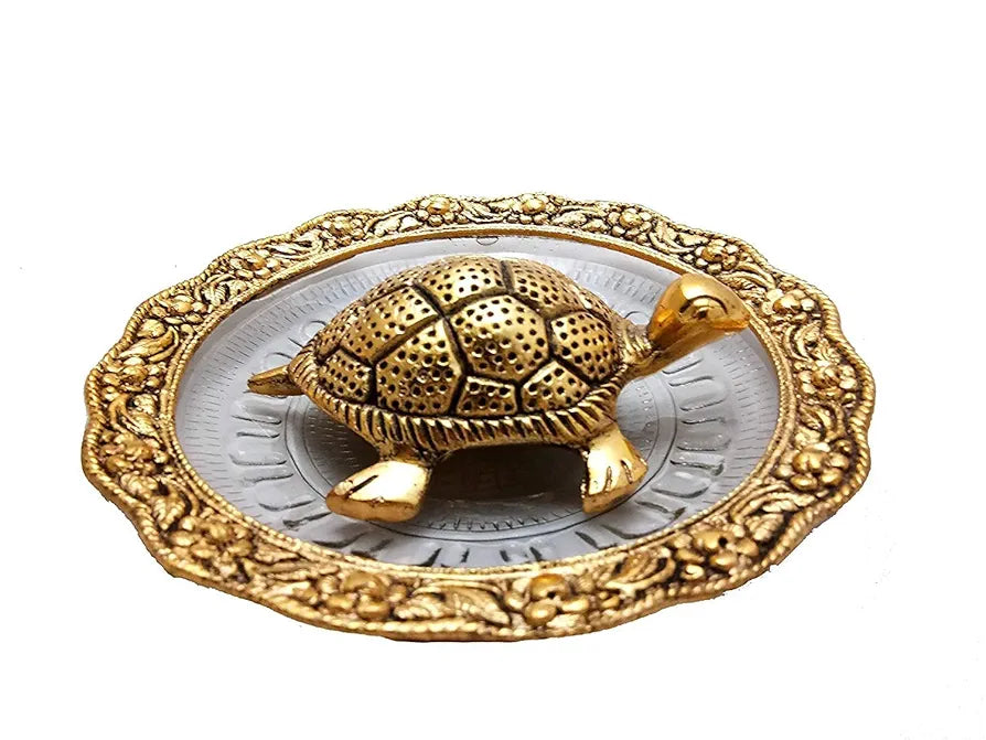 CHHARIYA CRAFTS Metal Feng Shui Tortoise On Plate Showpiece for Good Luck Lucky Feng Shui Decorative Showpiece 