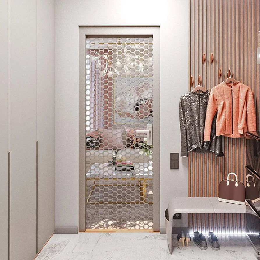 Bikri Kendra - Hexagon 28 Silver with 20 Butterfly Mirror Stickers for Wall, Hexagon Mirror Wall Stickers, Acrylic Sticker, Hexagonal Wall Sticker-Self-Adhesive