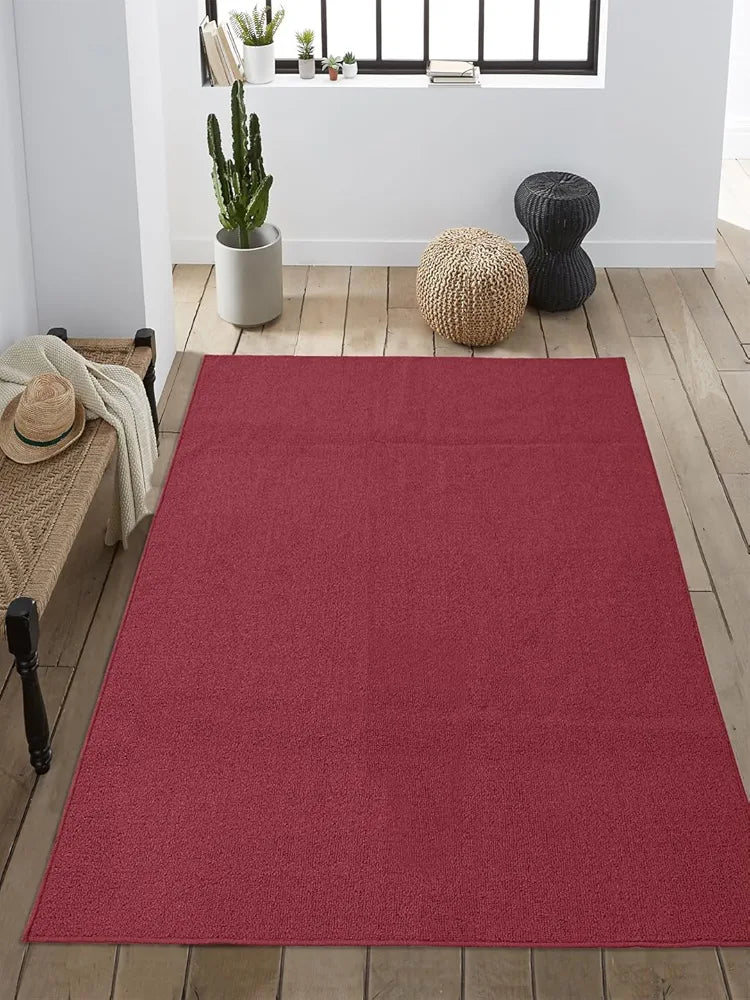 SARAL HOME EASY LIVING Saral Home Solid Maroon Polypropylene Anti Skid Rectangular Carpet - 120X180 Cm