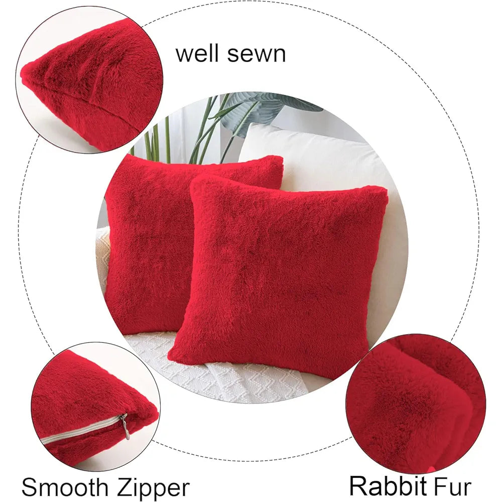 Luxe Home Cushion Cover 16 inch x 16 inch Duble Side Rabbit Fur Plain Design Covers Set of 2 for Sofa, Bedroom, livingroom 