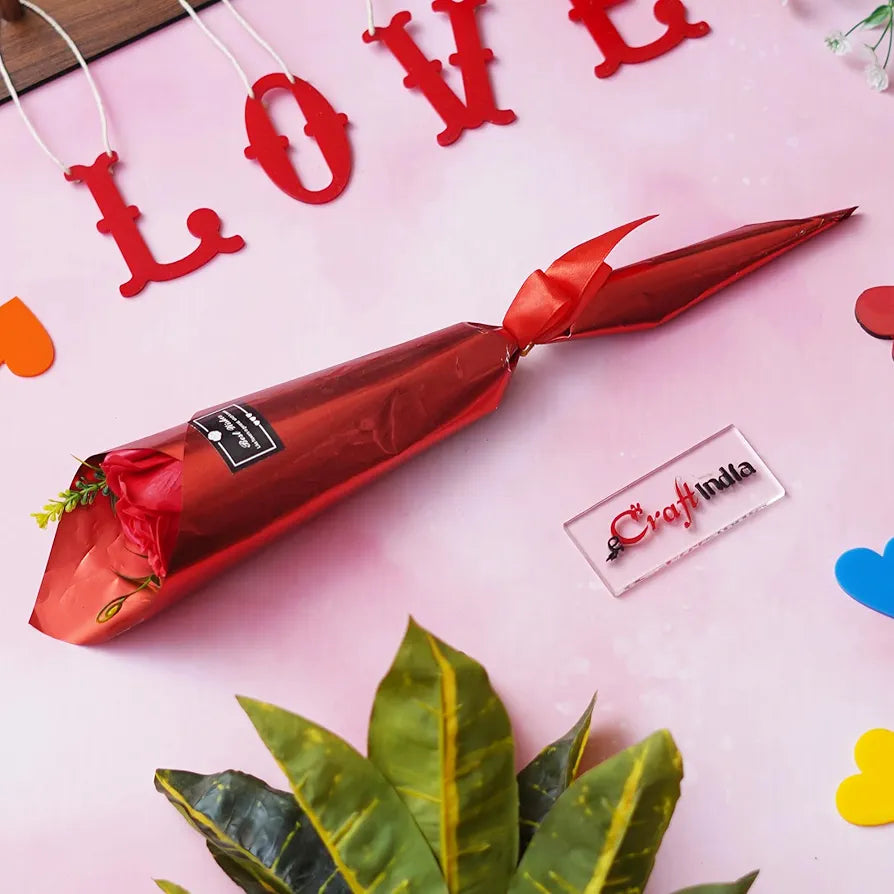 eCraftIndia Best Wishes Artificial Red Rose Flower Decorative Showpiece Gift | Valentine Gift for Girlfriend Boyfriend Husband Wife Her Him | Valentine Decoration Items