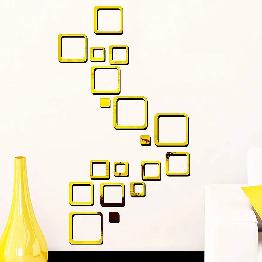 Bikri Kendra - Sun Silver with 12 Square Golden 3D Mirror Wall Stickers