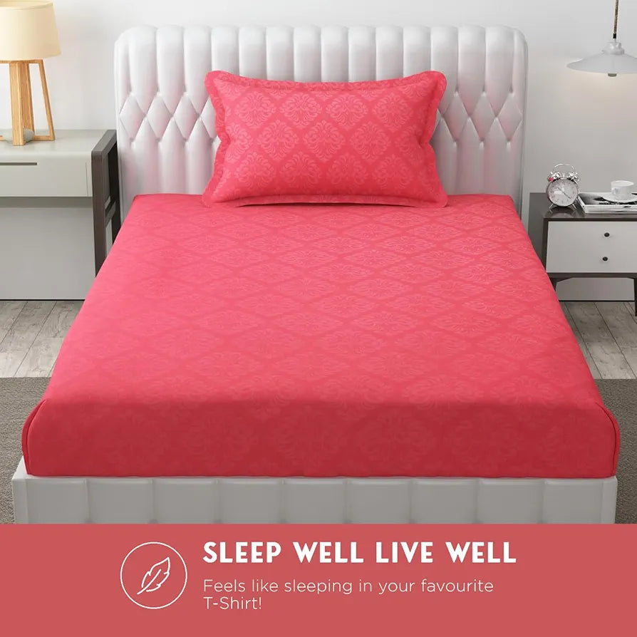 FRESH FROM LOOM Single Bedsheet - Microfiber Rotary Printed, Hypoallergenic, Wrinkle Free with 1 Pillow Covers , 144 TC