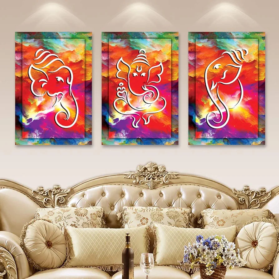 Rangoli MDF 3 Pcs Wall Poster 12x18 Inch Decorative Wall Art for Home, Office, Living Room. P-4, Design-26