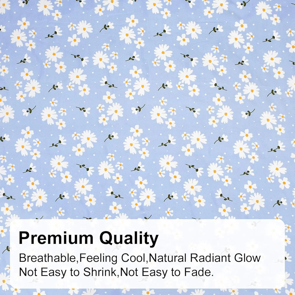 FRESH FROM LOOM Soft Microfiber Floral Print King Size Fitted Bedsheet - 240 TC, Hypoallergenic, 2 Pillow Covers  | Casper-Blue)