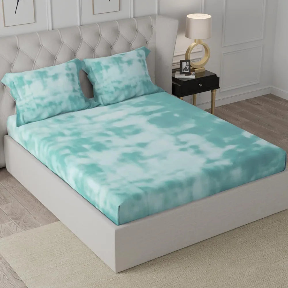 Cloth Fusion Glace Cotton Elastic 186tc Solid Fitted Bedsheet for Double Bed King Size with 2 Pillow Covers, Soft Wrinkle Free Elastic Bedsheets for King Size Bed 