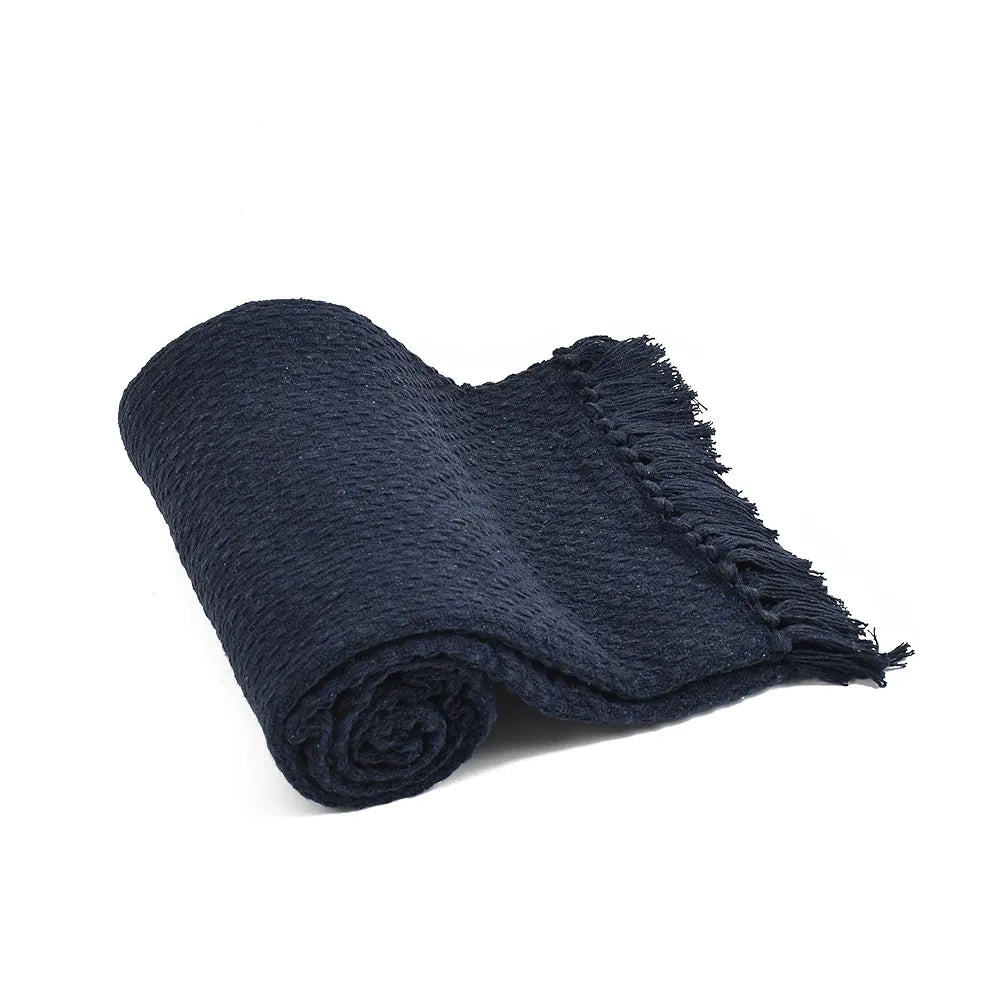 SASHAA WORLD Weaved Navy Cotton Throw | Ideal for Your Home, Living Room, Sofa, Bed, Chair, Picnic & Used for Gift | 130X180 cm