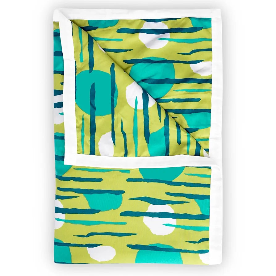 Divine Casa 120 GSM Microfiber Single Dohar | Soft & Lightweight Throw Blanket | Cozy & Breathable | All-Season Comfort | 210 x 140 CM | Abstract Geometric Pattern | Olive Green & Teal