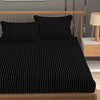 Homefab India 160 TC Stripe Glace Cotton Double BedSheet with 2 Pillow Covers Black