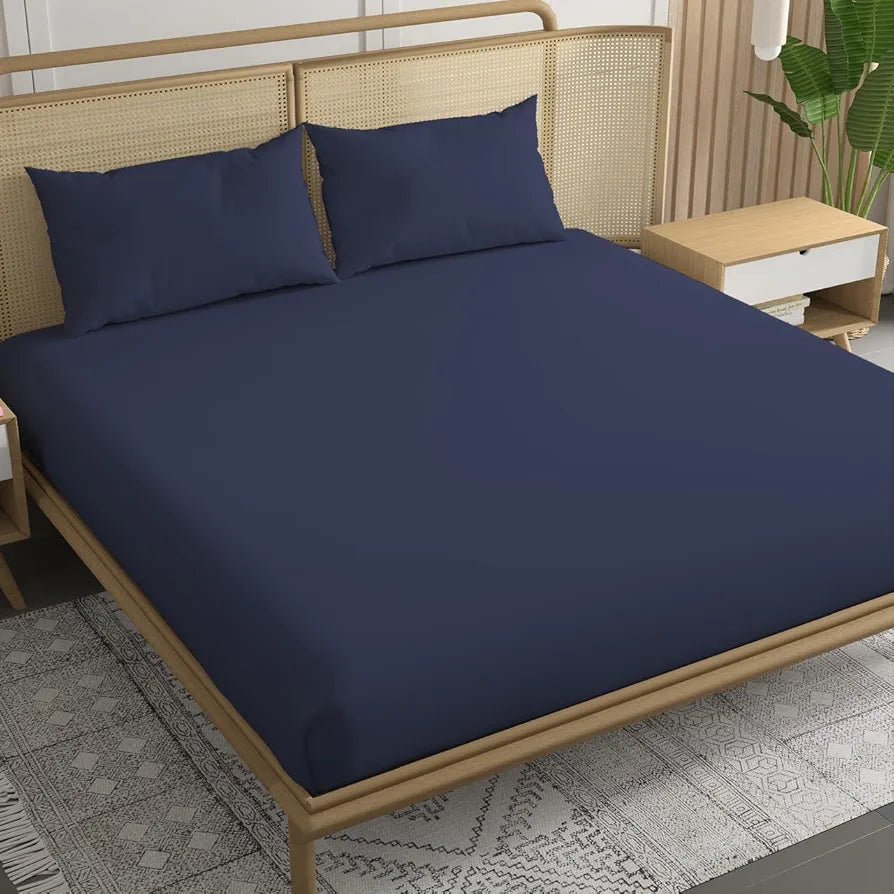 Trance Home Linen 300 TC Bamboo Fitted Queen Size Bedsheet | Soft, Breathable & Eco-Friendly Bedsheet with 2 Pillow Cover - 