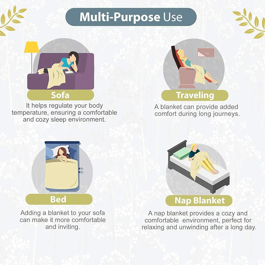 Divine Casa 120 GSM Microfiber Single Kids Dohar  | Soft & Lightweight Throw Blanket | Cozy & Breathable | All-Season Comfort | 140 x 100 CM | Floral Branches Pattern | Teal & White