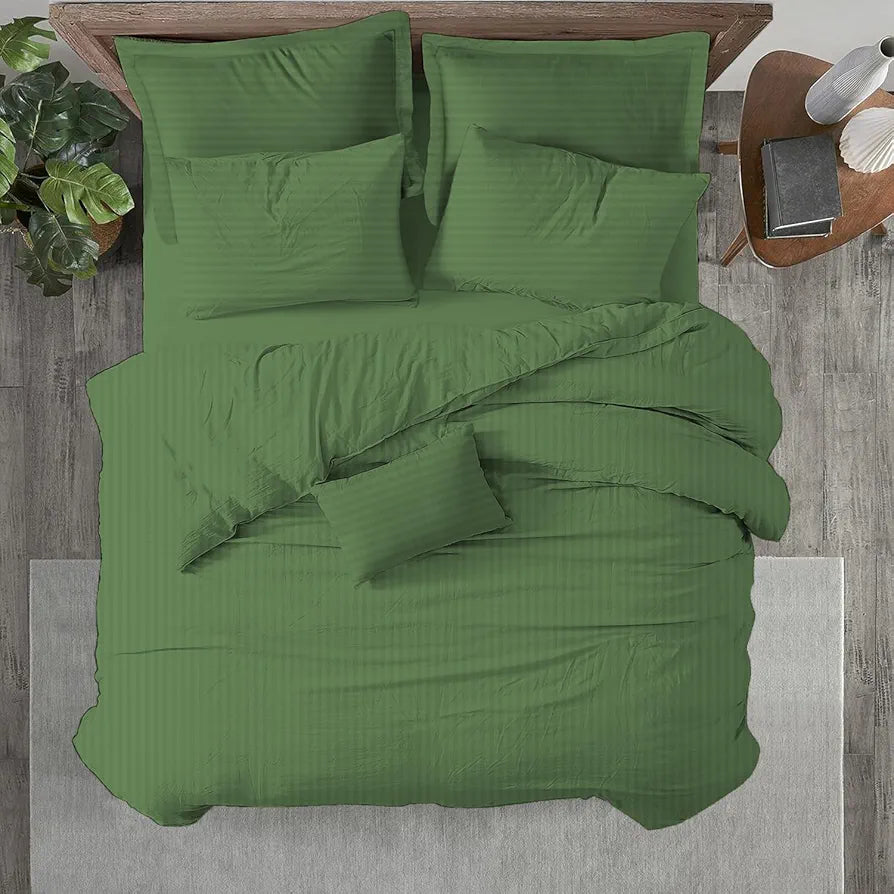 Trance Home Linen Zippered 100% Cotton 200TC Satin Stripe King Size Duvet Cover Quilt Cover Blanket Cover Razai Comforter Cover with 2 Pillow Covers 