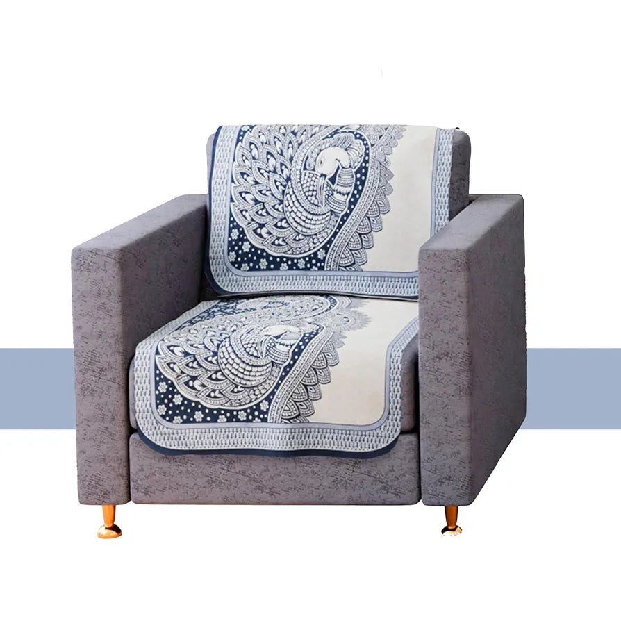Kuber Industries Sofa Cover | Net Sofa Slipcover Set | 5 Seater Sofa Cover for Hall | Couch Sofa Cover Set | Sofa Cover for Home | Sofa Cover for Living Room | Mor Digital-837 | Blue