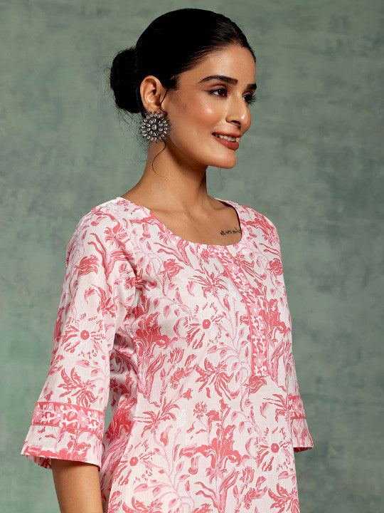 Libas Floral Printed Flared Sleeves Pure Cotton Kurti