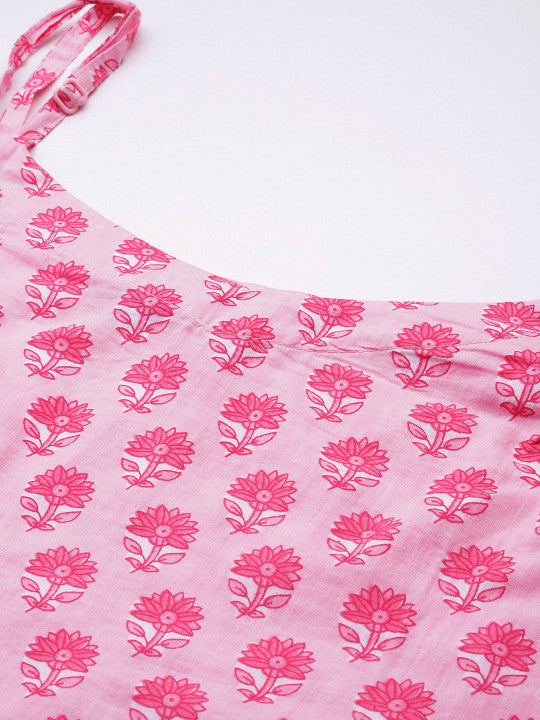 Libas Women Floral Printed Pure Cotton Kurta With Trousers & Dupatta