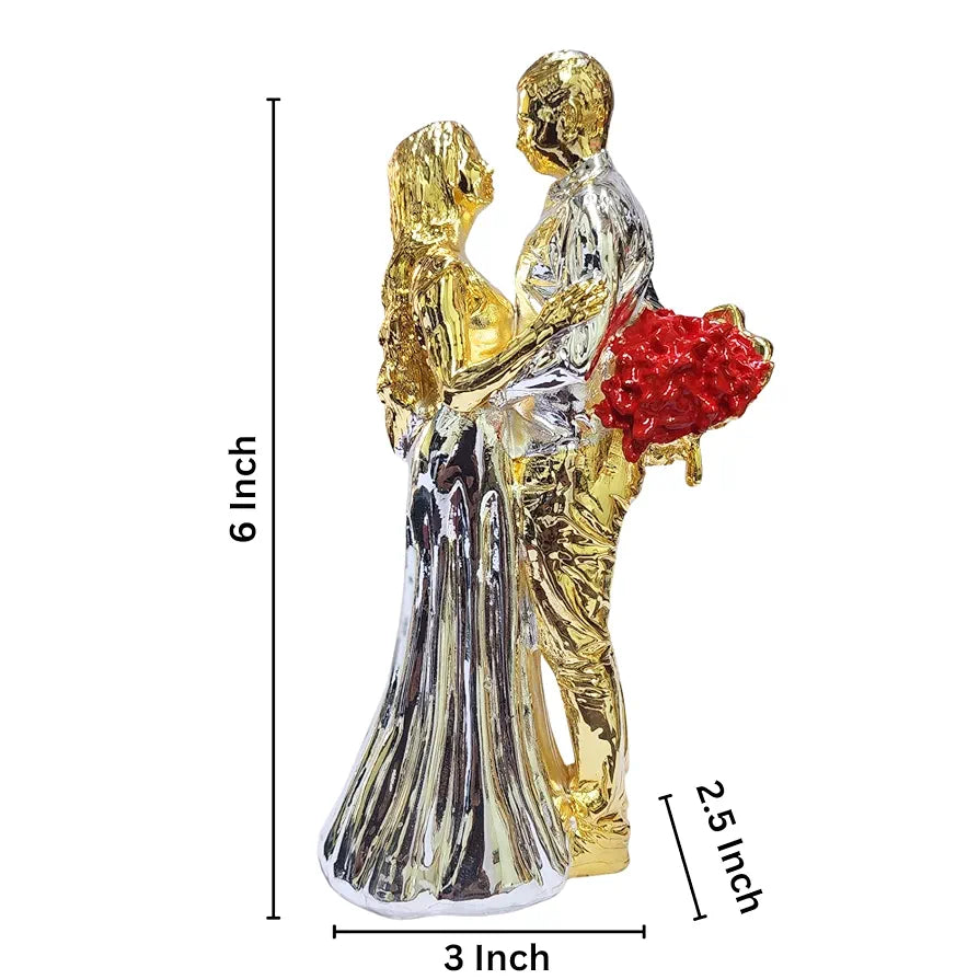 Gold Art India Couple Figurine Gold-Silver Plated Finish | Romantic Home & Office Décor | Valentine Gift for Girlfriend & Boy Friend | Anniversary, Wedding Gift