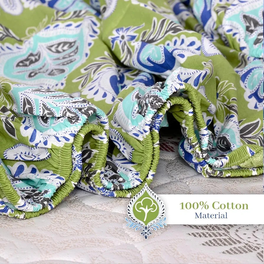 Divine Casa 100% Cotton 144 TC Fitted Printed Bedsheet for King Bed | Soft-Touch Skin-Friendly Bedsheet  cm - Apple Green
